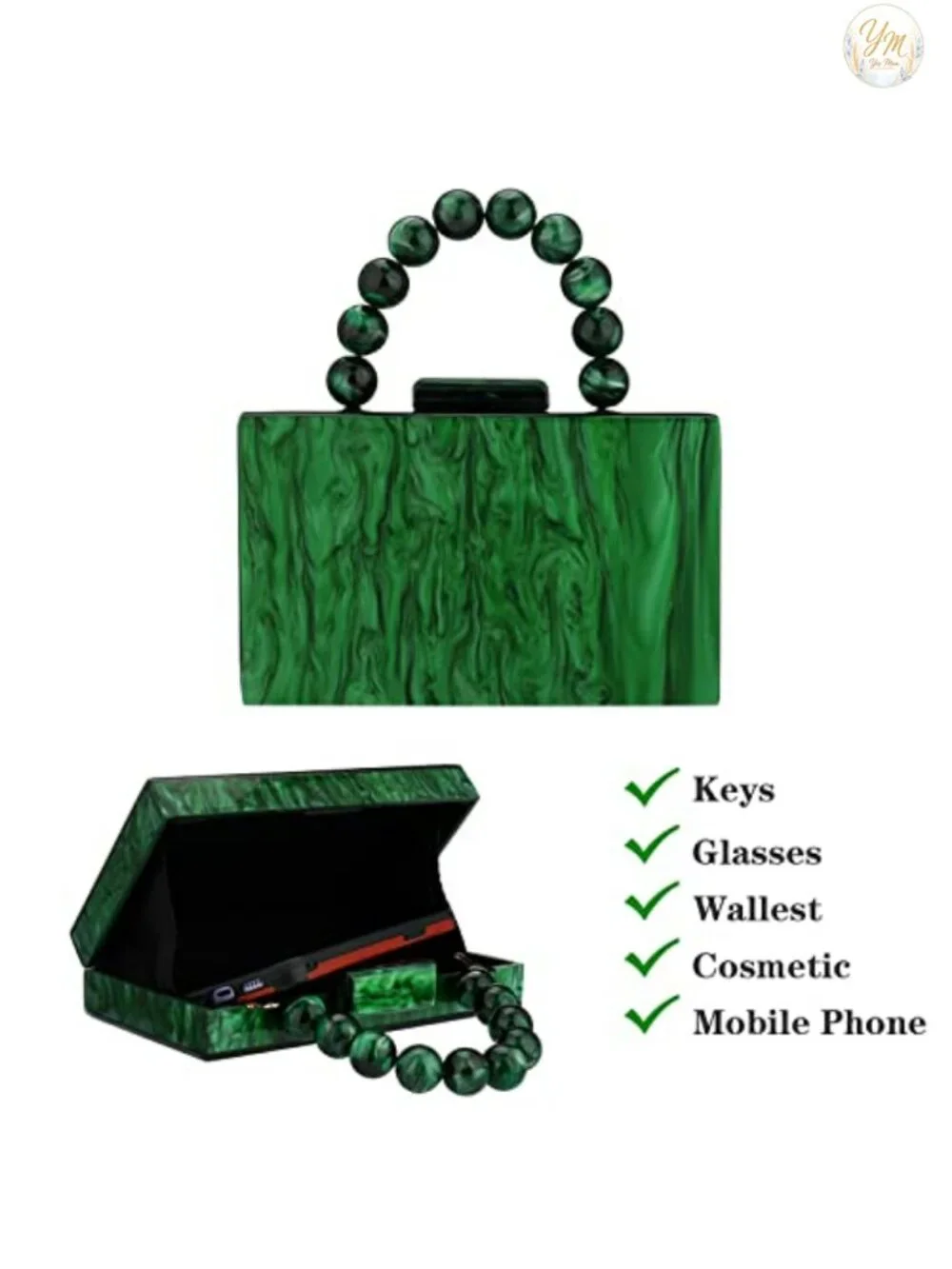 Acrylic Clutch Purse with Pearl Chain - Women's Evening Bag